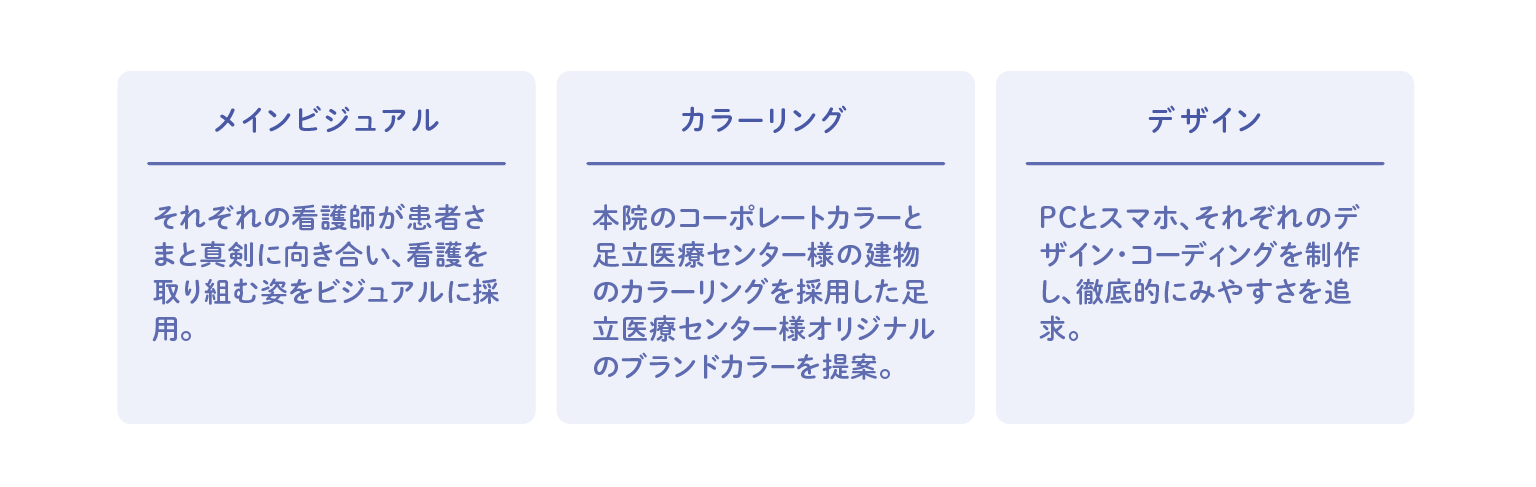 東京女子医科大学 附属足立医療センター看護部様HPの特徴 メインビジュアル カラーリング デザイン